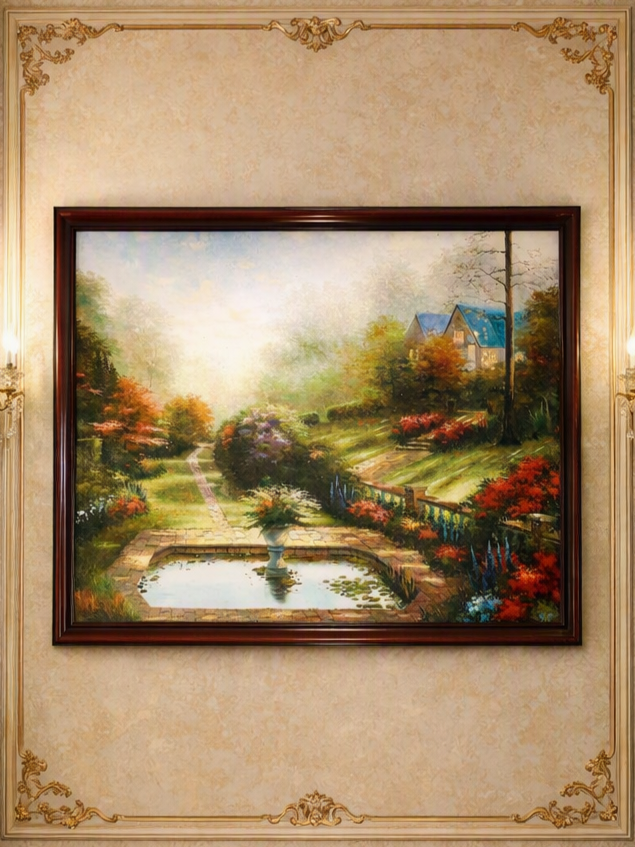 Jardin Señorial en Luz Otoñal – Pintura Original sobre Lienzo 🖌️🎨