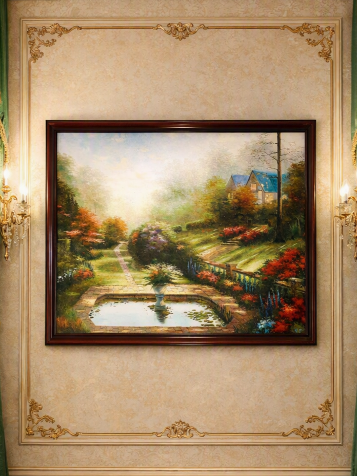 Jardin Señorial en Luz Otoñal – Pintura Original sobre Lienzo 🖌️🎨