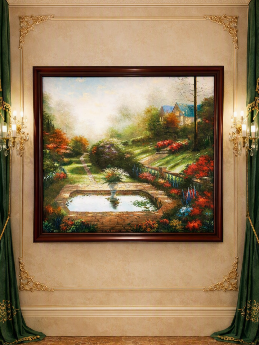 Jardin Señorial en Luz Otoñal – Pintura Original sobre Lienzo 🖌️🎨