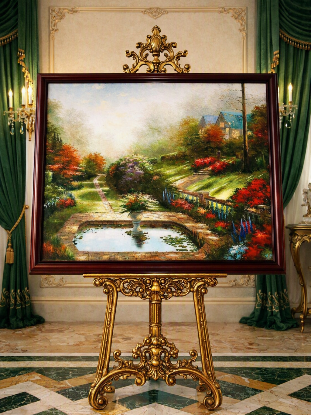 Jardin Señorial en Luz Otoñal – Pintura Original sobre Lienzo 🖌️🎨