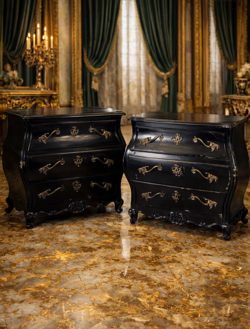 Pair of Louis XV-style bombé chests by Baker Furniture 🇫🇷🖤🌿