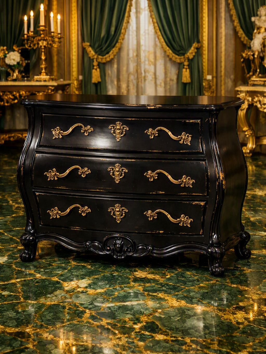 Pair of Louis XV-style bombé chests by Baker Furniture 🇫🇷🖤🌿