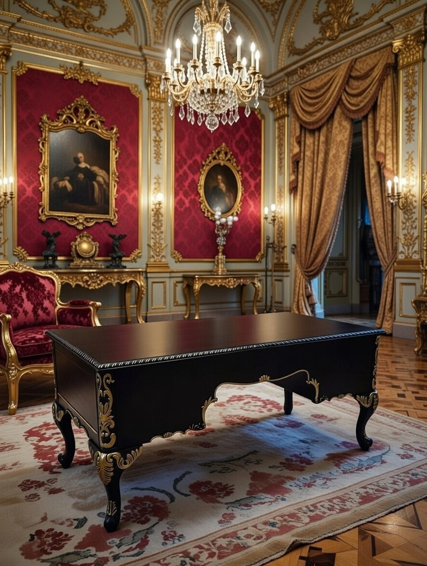 Classic Executive Desk in Black with Gold Accents ⚜️🏛️🌿