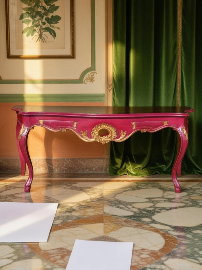 Louis XV Sideboard – Magenta with Gold Details🌿