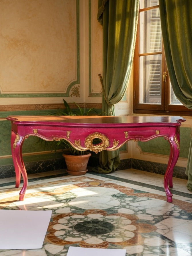 Louis XV Sideboard – Magenta with Gold Details🌿