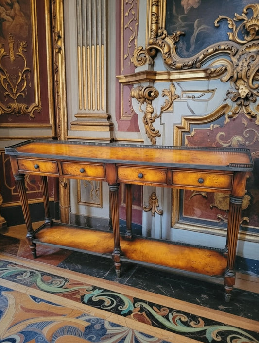 Credenza de madera con chapa de nudo y acacia - Theodore Alexander Narrow Console Table🍀