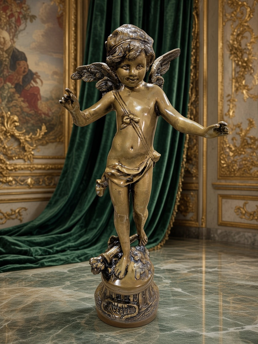 Escultura de Cupido en Bronce "ALERTE" | Estilo Neoclasico Europeo🕊️🌿