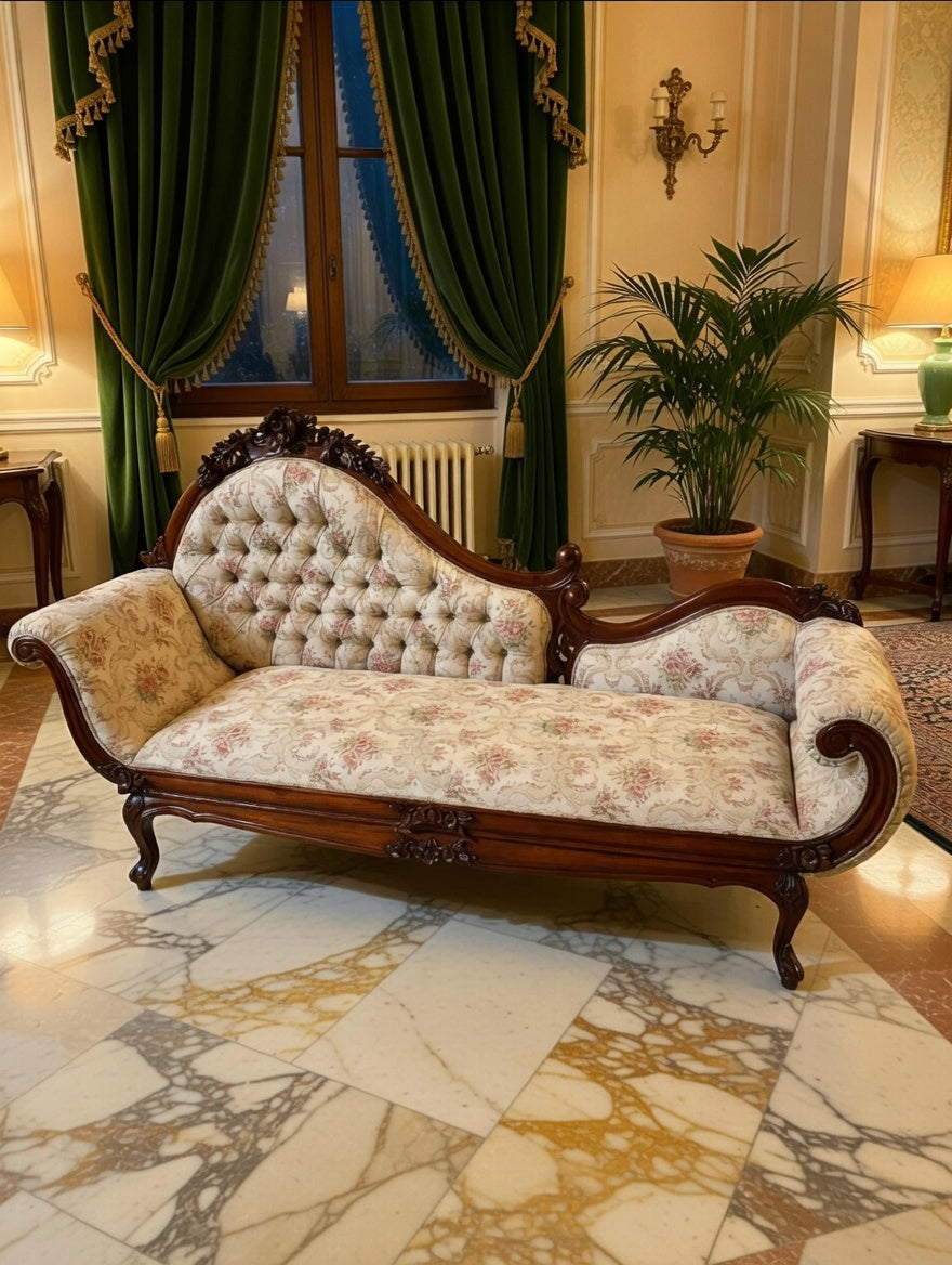 🍇🌿🏛️ Exquisito Diván Victoriano de Caoba Tallada 🍇🌿🏛️