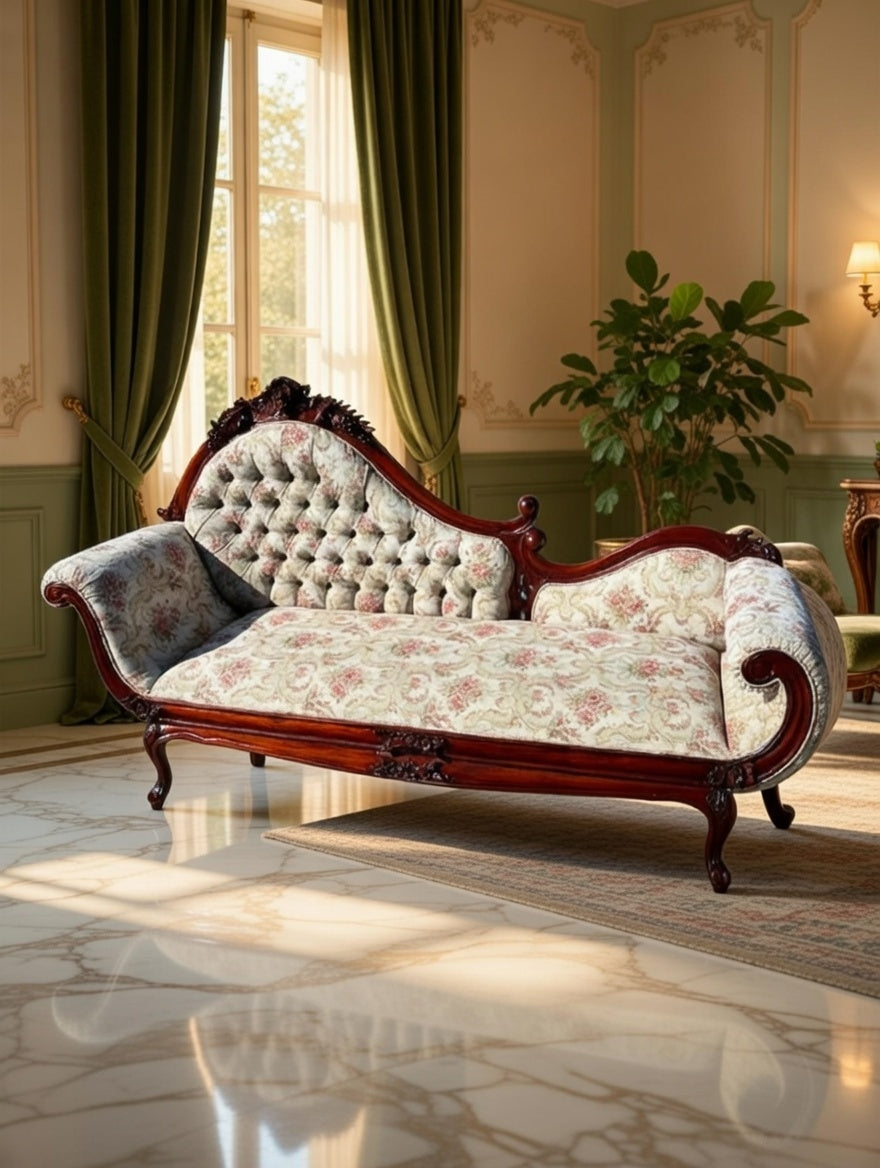 🍇🌿🏛️ Exquisito Diván Victoriano de Caoba Tallada 🍇🌿🏛️