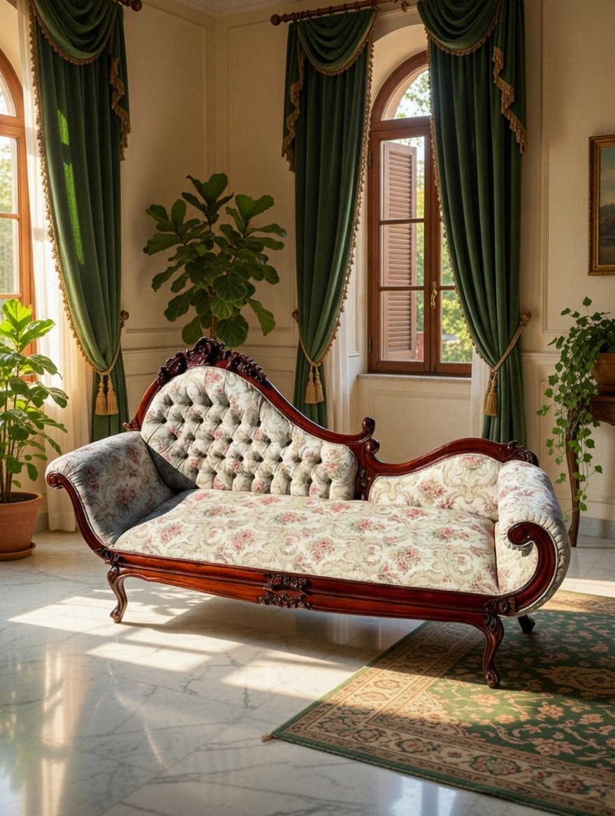 🍇🌿🏛️ Exquisito Diván Victoriano de Caoba Tallada 🍇🌿🏛️