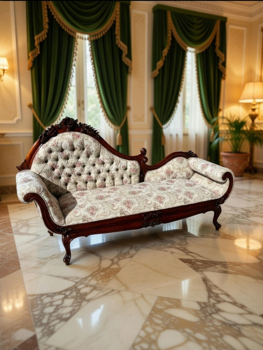 🍇🌿🏛️ Exquisito Diván Victoriano de Caoba Tallada 🍇🌿🏛️