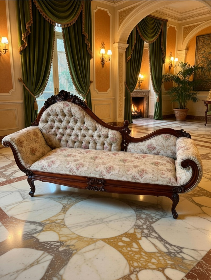🍇🌿🏛️ Exquisito Diván Victoriano de Caoba Tallada 🍇🌿🏛️