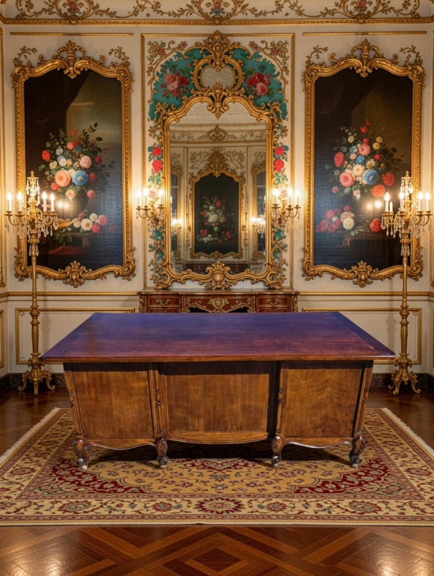 Classic Carved Wood Desk – Timeless Elegance 🪶🕊️