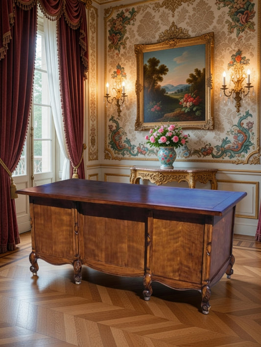 🌿🏛️ Classic Carved Wooden Desk – Timeless Elegance 🪶🕊️