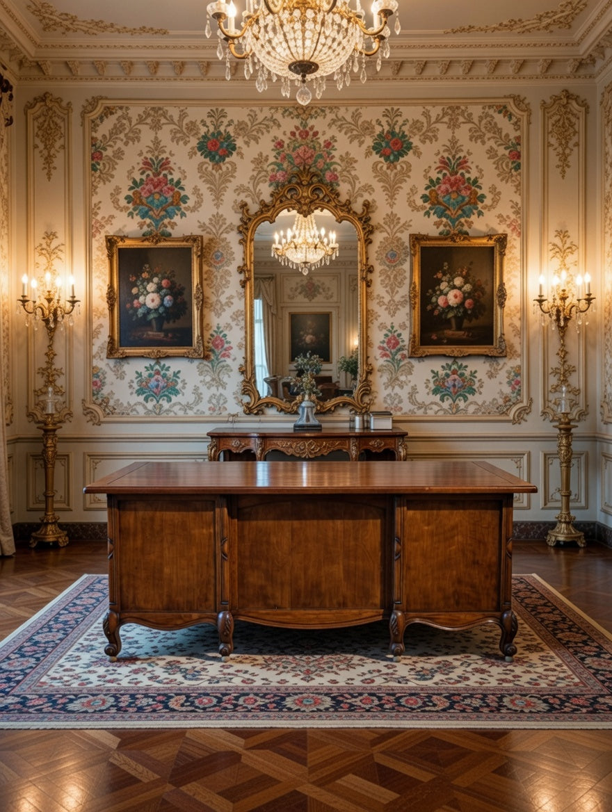 Classic Carved Wood Desk – Timeless Elegance 🪶🕊️