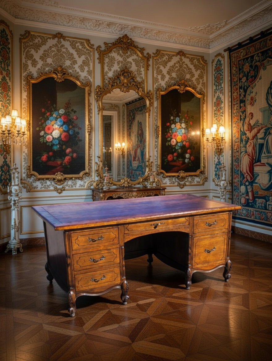 Classic Carved Wood Desk – Timeless Elegance 🪶🕊️