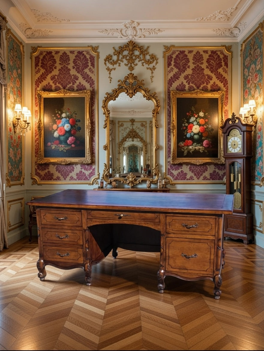 Classic Carved Wood Desk – Timeless Elegance 🪶🕊️