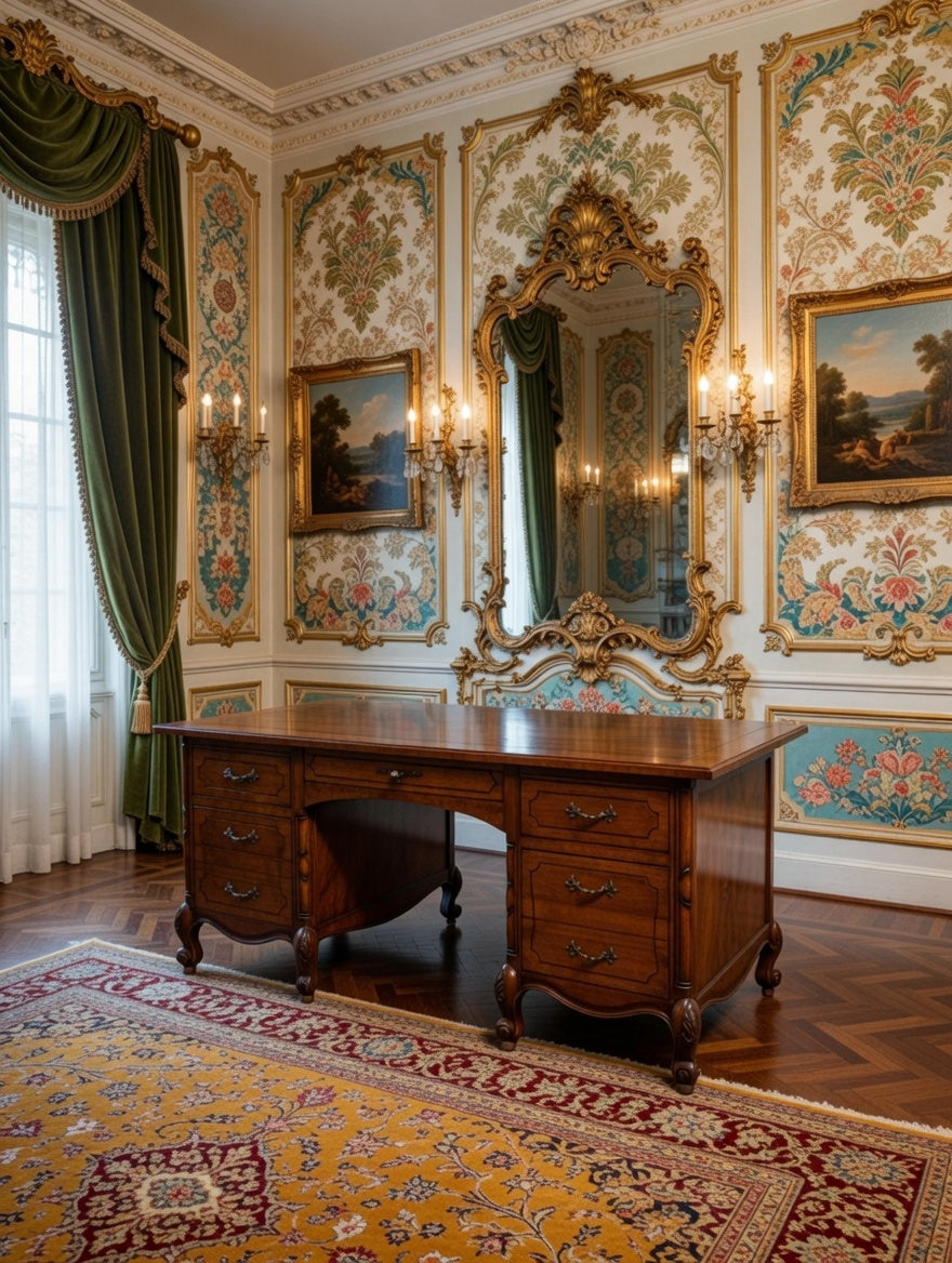 Classic Carved Wood Desk – Timeless Elegance 🪶🕊️