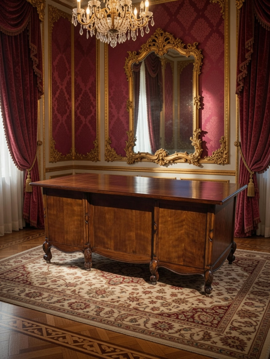Classic Carved Wood Desk – Timeless Elegance 🪶🕊️