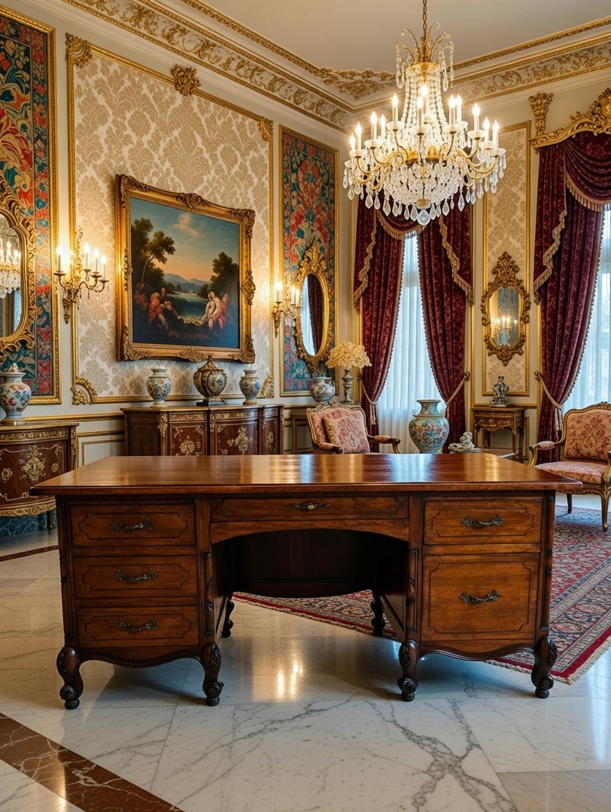 Classic Carved Wood Desk – Timeless Elegance 🪶🕊️