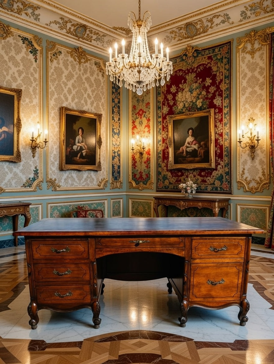 Classic Carved Wood Desk – Timeless Elegance 🪶🕊️