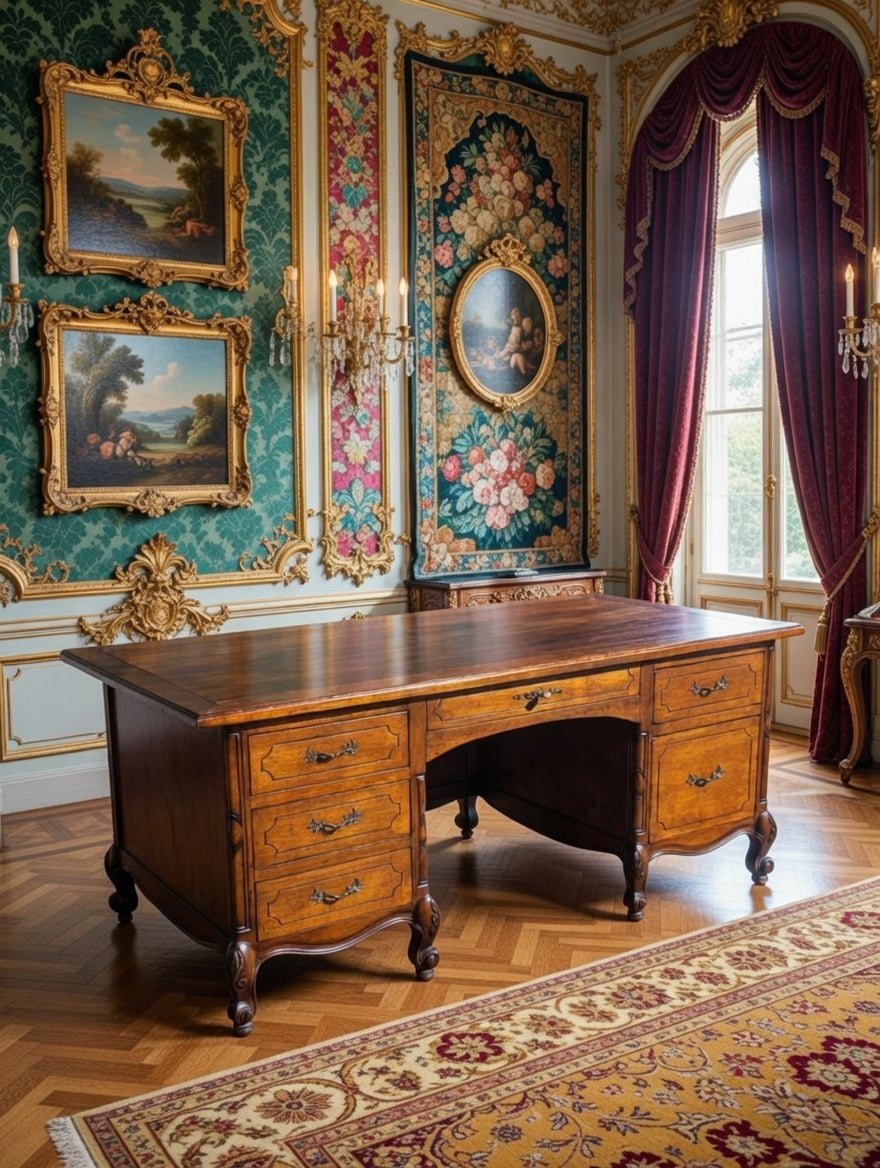 Classic Carved Wood Desk – Timeless Elegance 🪶🕊️