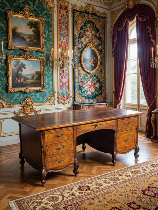 🌿🏛️ Classic Carved Wooden Desk – Timeless Elegance 🪶🕊️