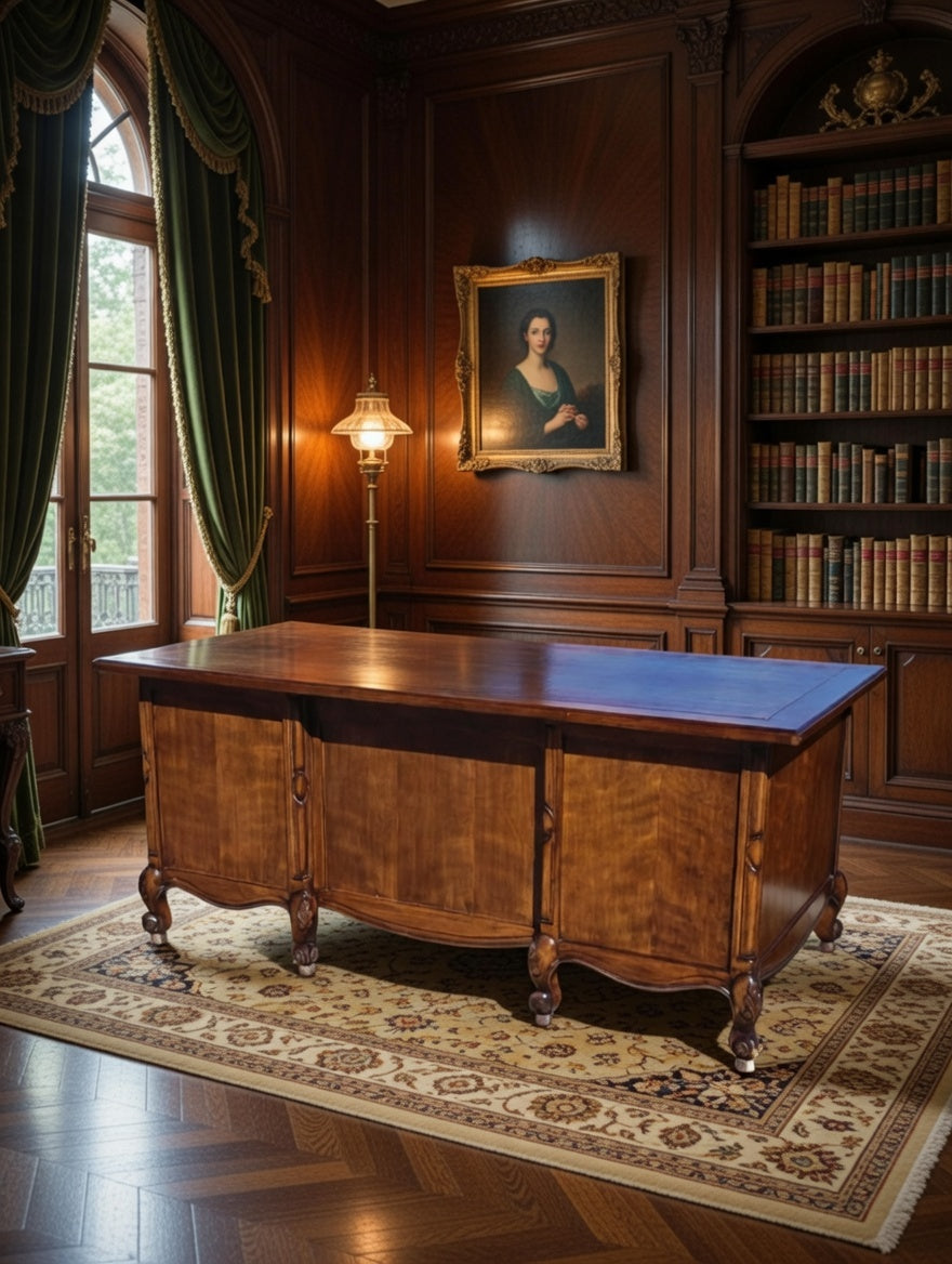 Classic Carved Wood Desk – Timeless Elegance 🪶🕊️