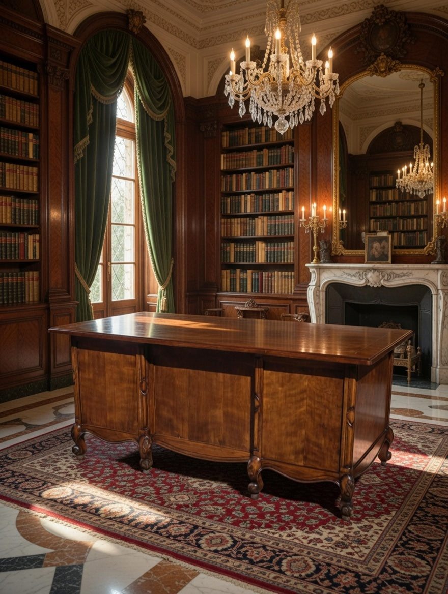 Classic Carved Wood Desk – Timeless Elegance 🪶🕊️