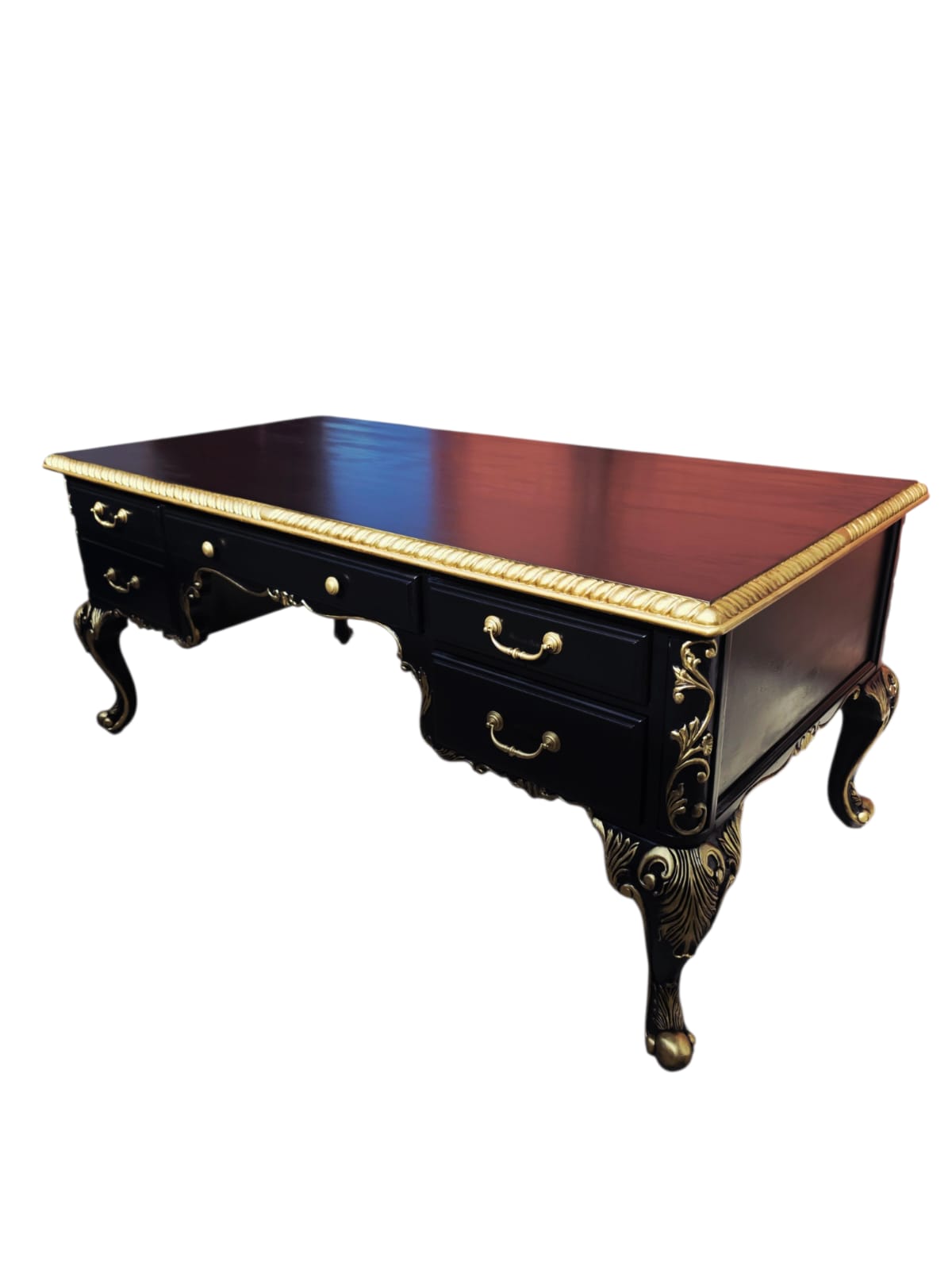 Escritorio Ejecutivo Clasico Color Negro Y Detalles En Color Oro ⚜️🏛️🌿
