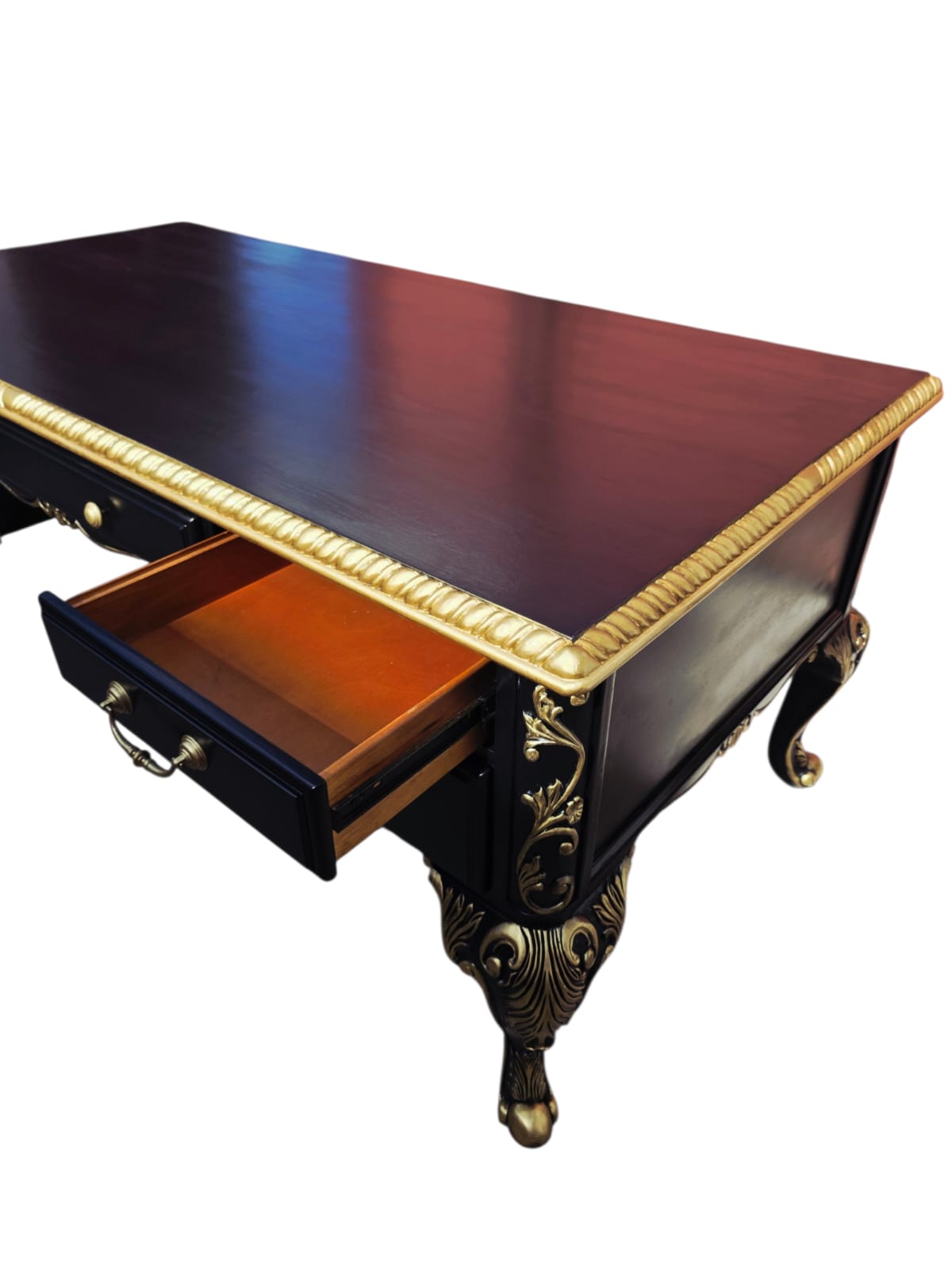 Escritorio Ejecutivo Clasico Color Negro Y Detalles En Color Oro ⚜️🏛️🌿