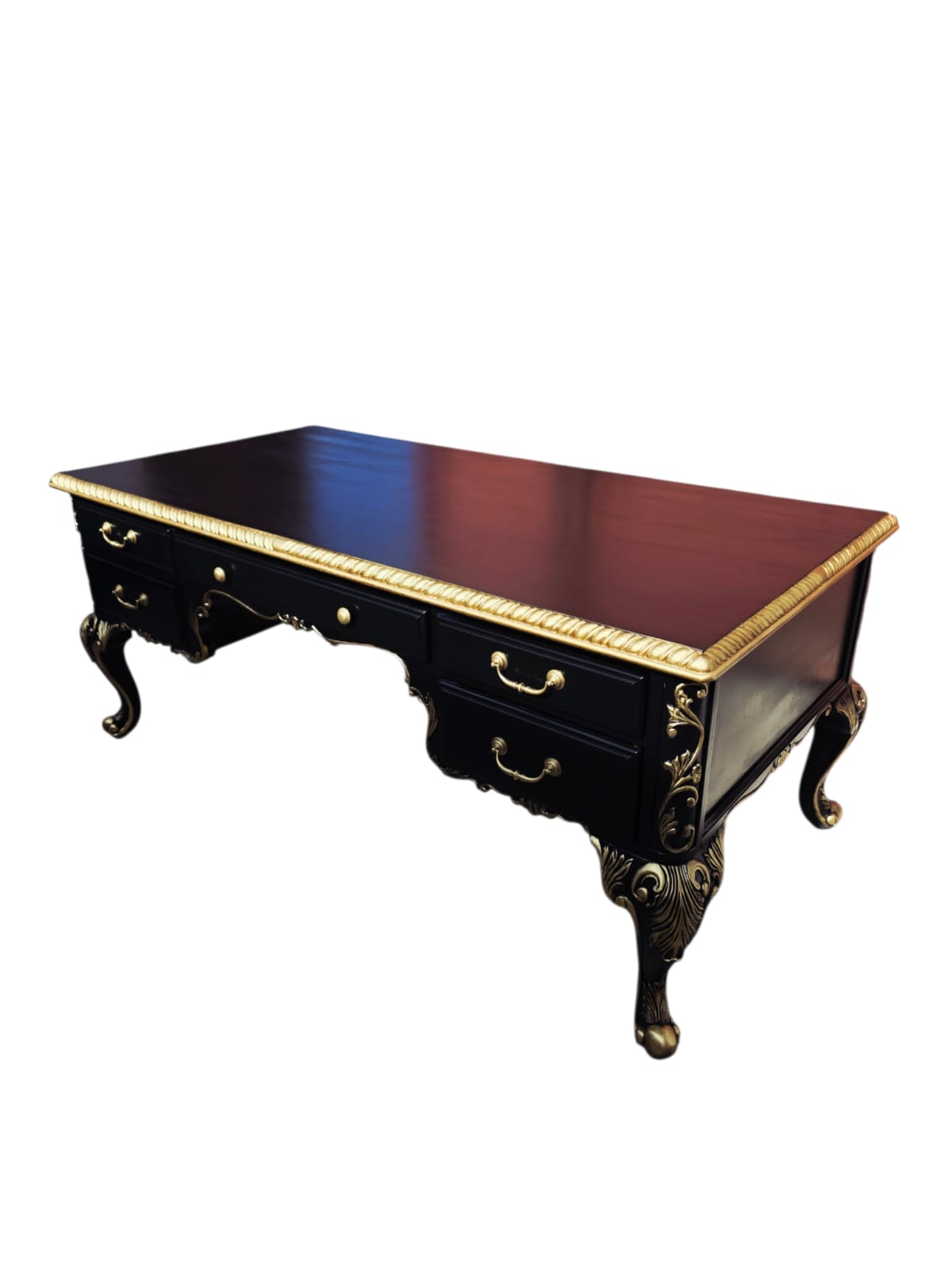 Escritorio Ejecutivo Clasico Color Negro Y Detalles En Color Oro ⚜️🏛️🌿