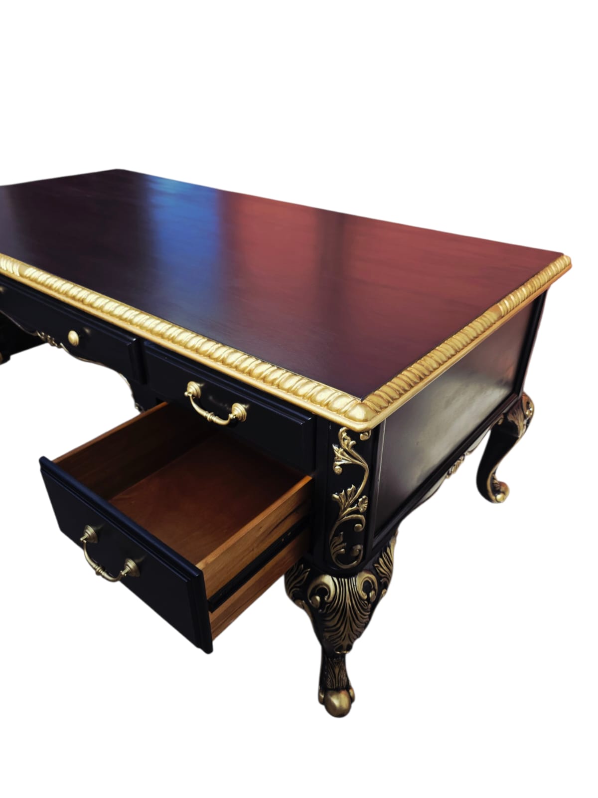 Escritorio Ejecutivo Clasico Color Negro Y Detalles En Color Oro ⚜️🏛️🌿