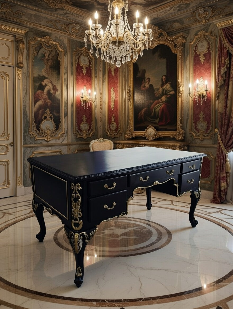 Classic Executive Desk in Black with Gold Accents ⚜️🏛️🌿