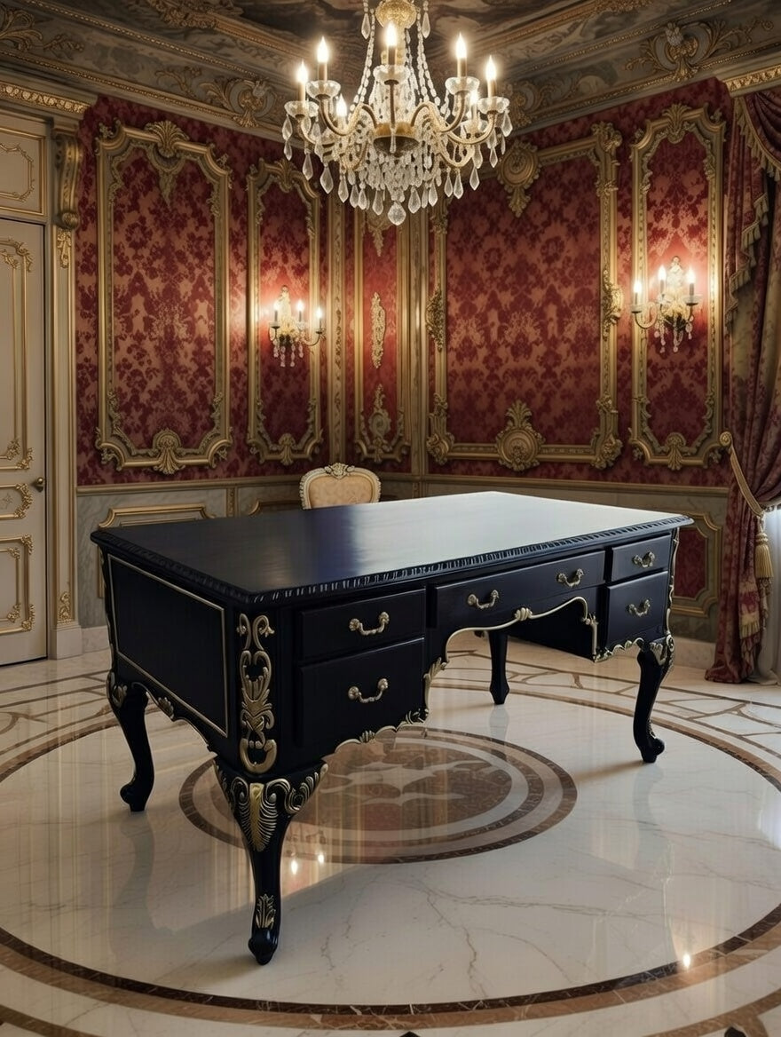 Classic Executive Desk in Black with Gold Accents ⚜️🏛️🌿