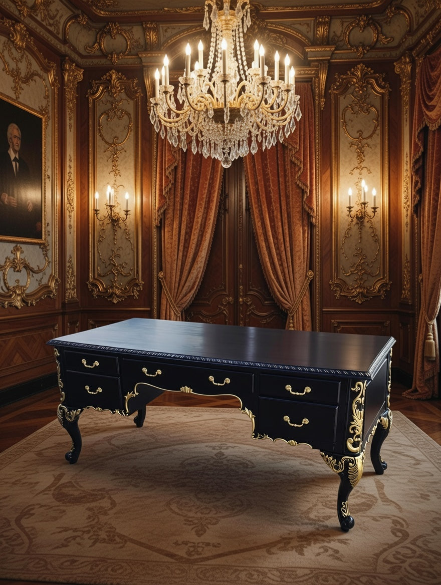 Classic Executive Desk in Black with Gold Accents ⚜️🏛️🌿