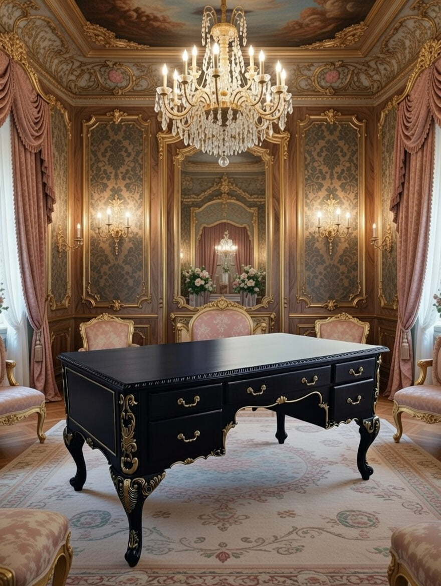 Classic Executive Desk in Black with Gold Accents ⚜️🏛️🌿