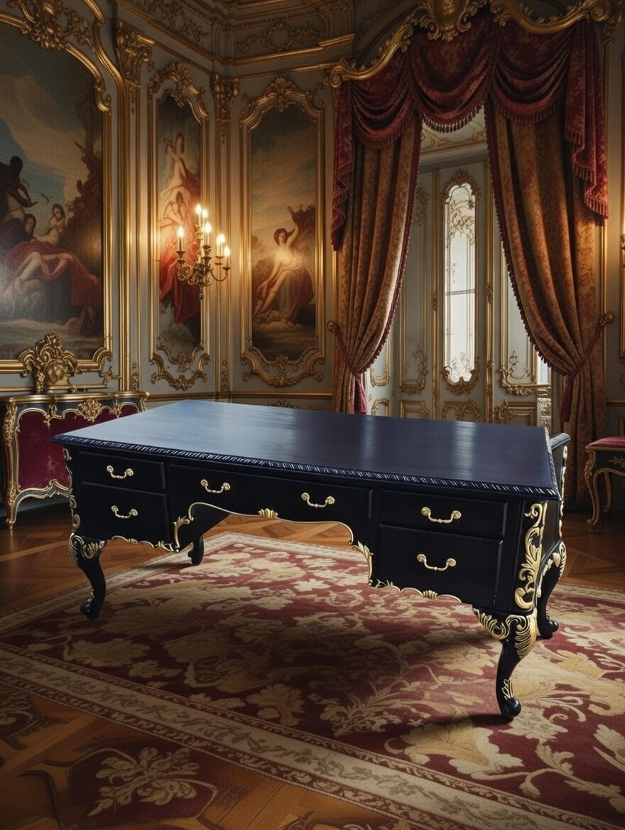 Classic Executive Desk in Black with Gold Accents ⚜️🏛️🌿
