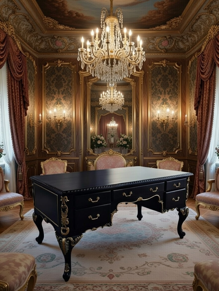 Classic Executive Desk in Black with Gold Accents ⚜️🏛️🌿