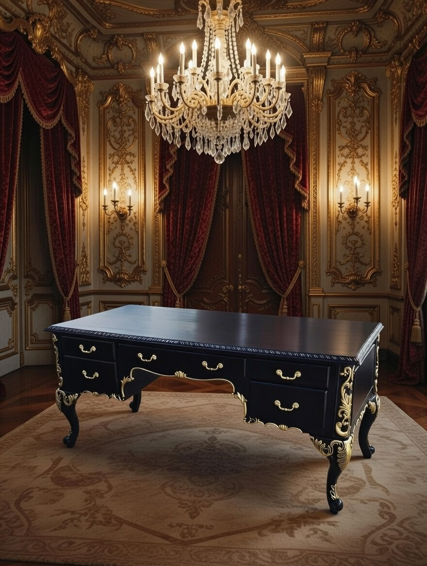 Classic Executive Desk in Black with Gold Accents ⚜️🏛️🌿