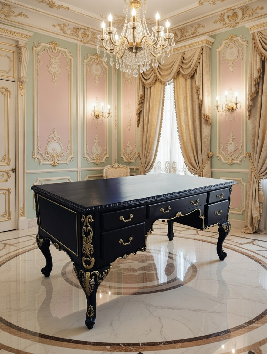Classic Executive Desk in Black with Gold Accents ⚜️🏛️🌿