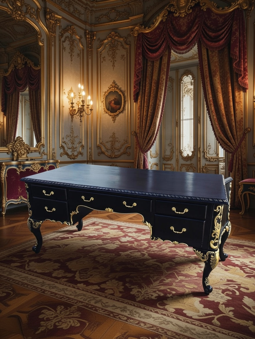 Classic Executive Desk in Black with Gold Accents ⚜️🏛️🌿