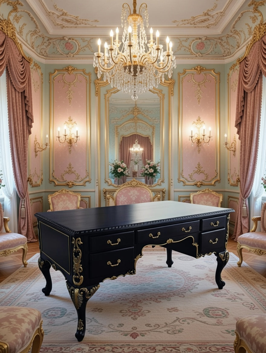 Classic Executive Desk in Black with Gold Accents ⚜️🏛️🌿