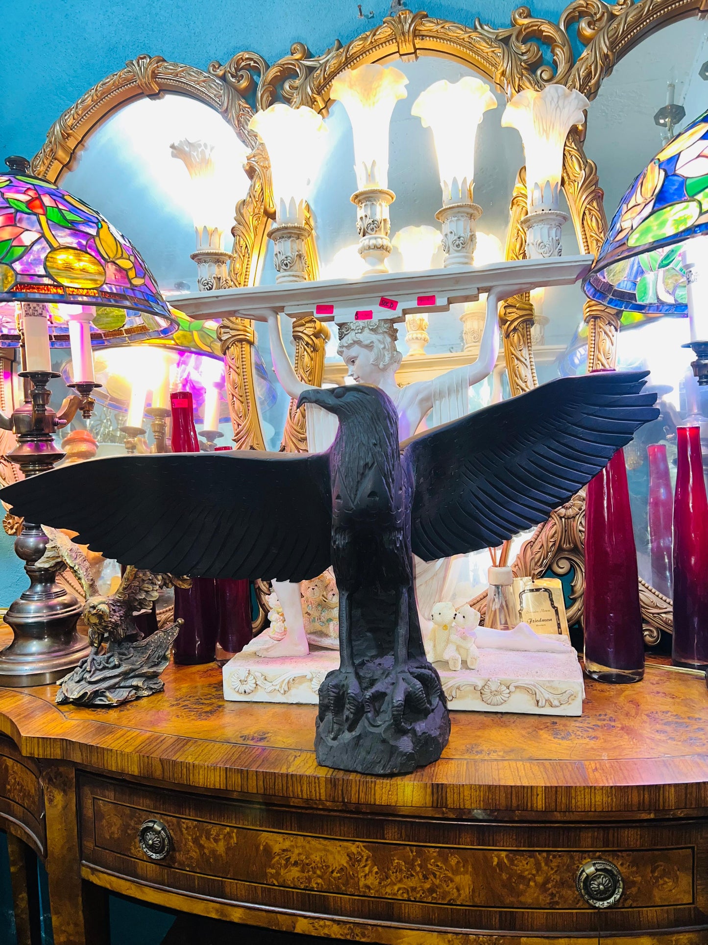 🦅 Bronze Sculpture of an Eagle in Flight with a Globe for Sale 🦅