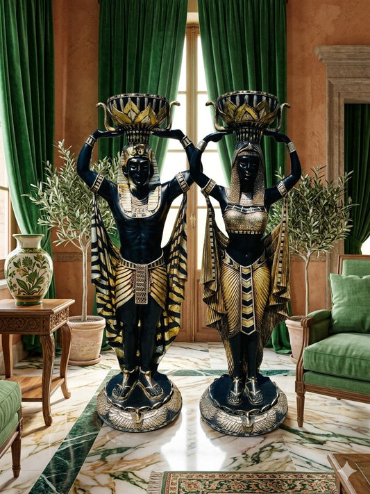 Par de Esculturas Egipcias – Guardianes de Cleopatra ⚜️🏛️🌿