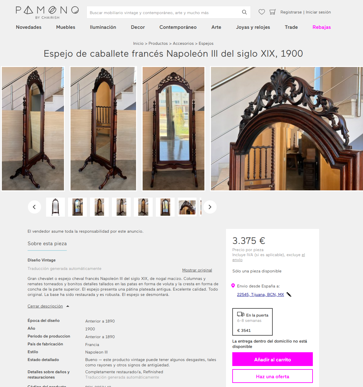 🪞19th Century French Napoleon III Easel Mirror🪞