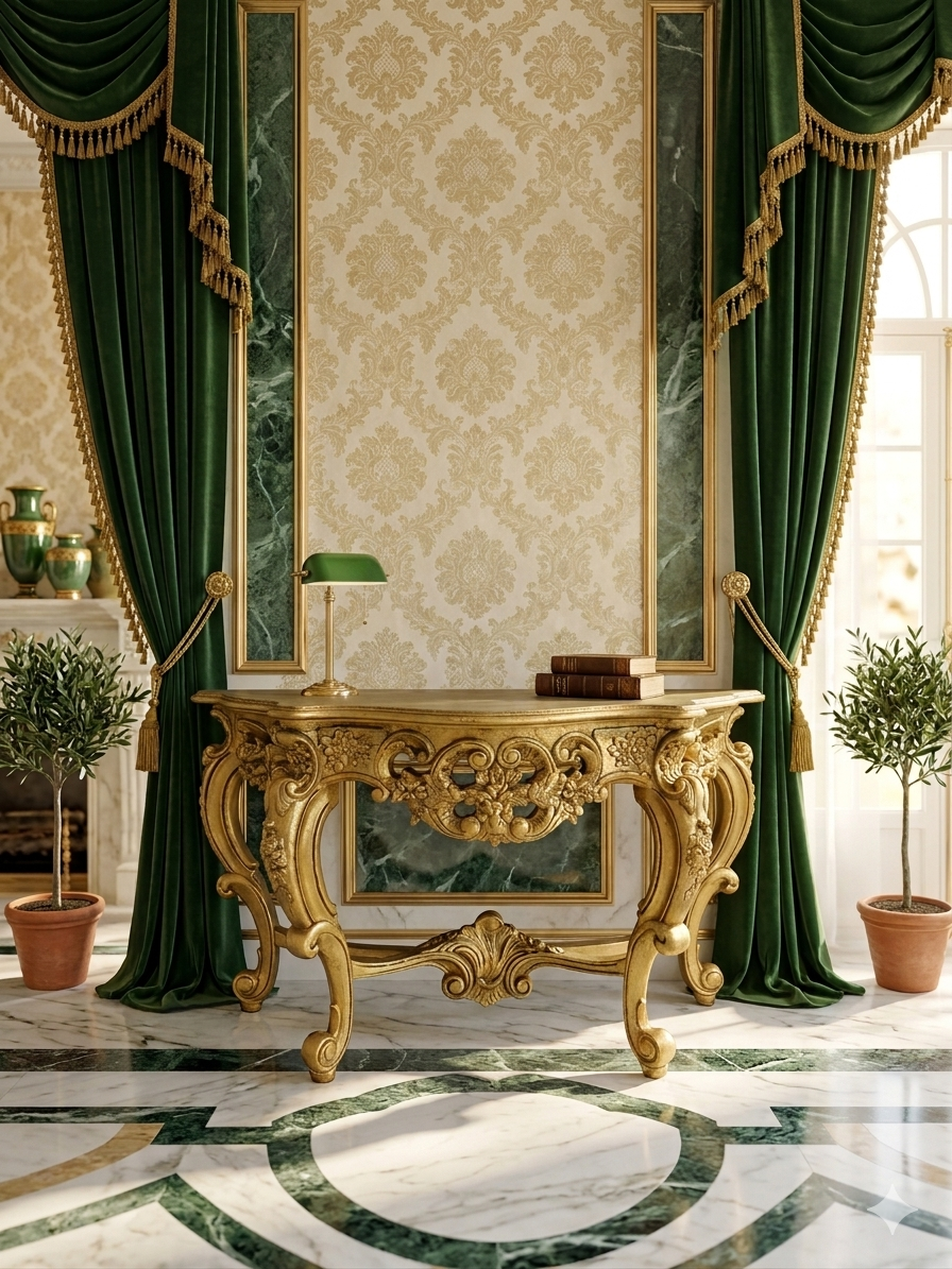 Credenza with Mirror – Aged Gold 🪞🏛️🌿