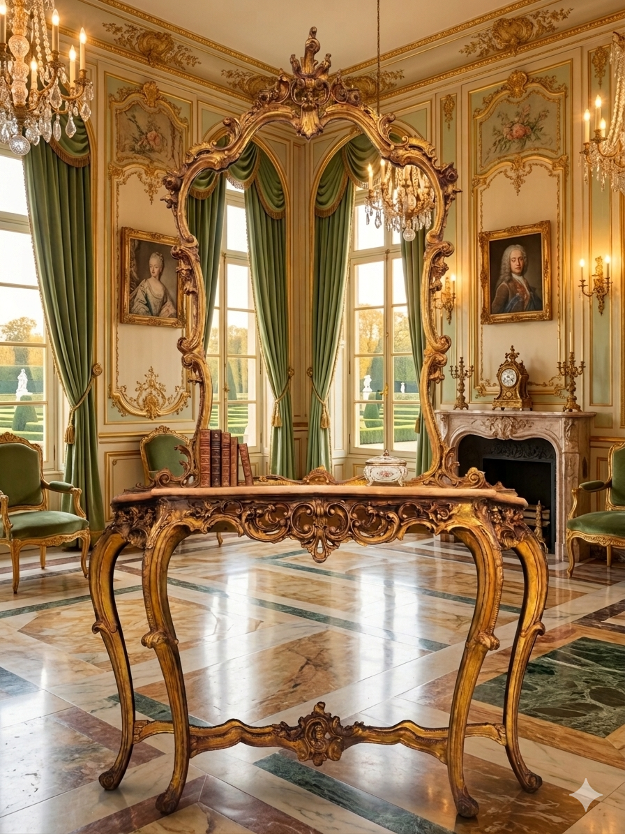 Italian Console Set with Marble Top and Mirror – Louis XV Style (1890–1919) 🌿🏛️🌿