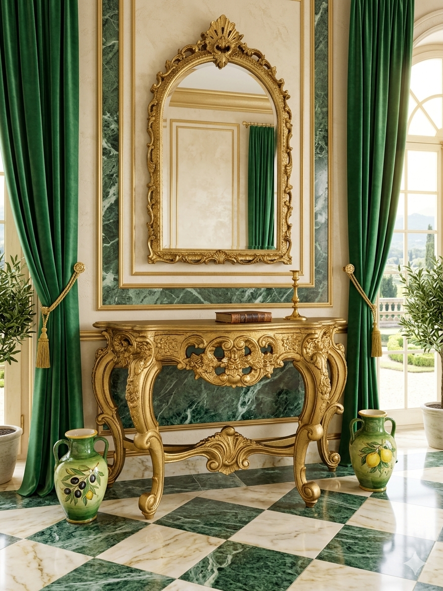 Credenza with Mirror – Aged Gold 🪞🏛️🌿
