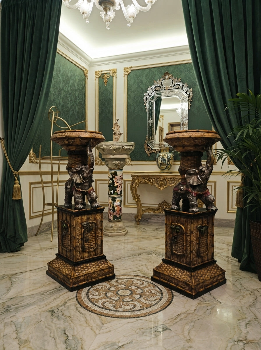 Pair of Elephant Pedestal Tables – Toscano Tropical Design 🌴🏛️🌹